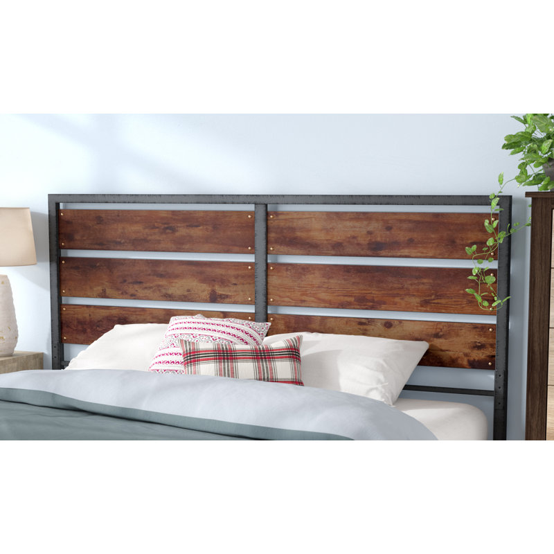 Union Rustic Abril Metal and Wood Plank Queen Slat Headboard & Reviews